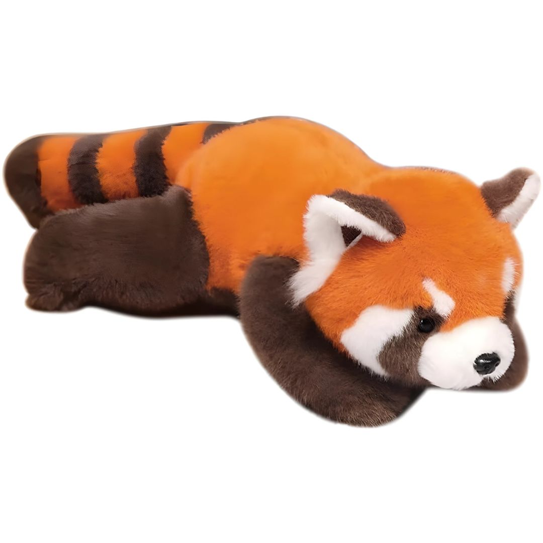 Plush toy of a red panda on a white background