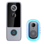 Smart doorbell system with camera and remote unit on a white background