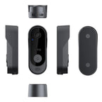 Set of black doorbell components on a white background