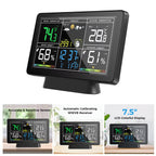 Digital weather station with large display showing temperature, humidity, and forecast.