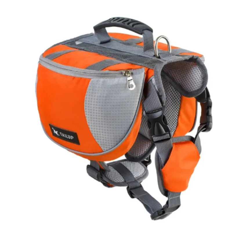 Orange and gray dog harness with visible brand logo on a white background