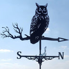 Owl-shaped weathervane against a blue sky