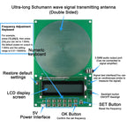 Ultra-long Schumann wave signal transmitting antenna with labeled components on a green board.