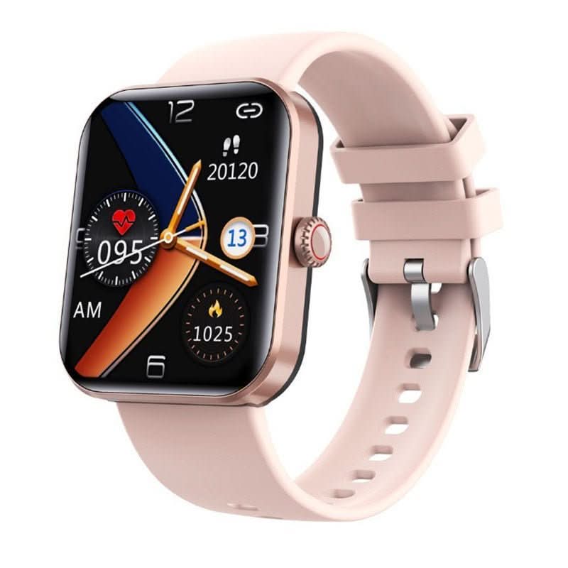 Smartwatch with a pink strap on a white background
