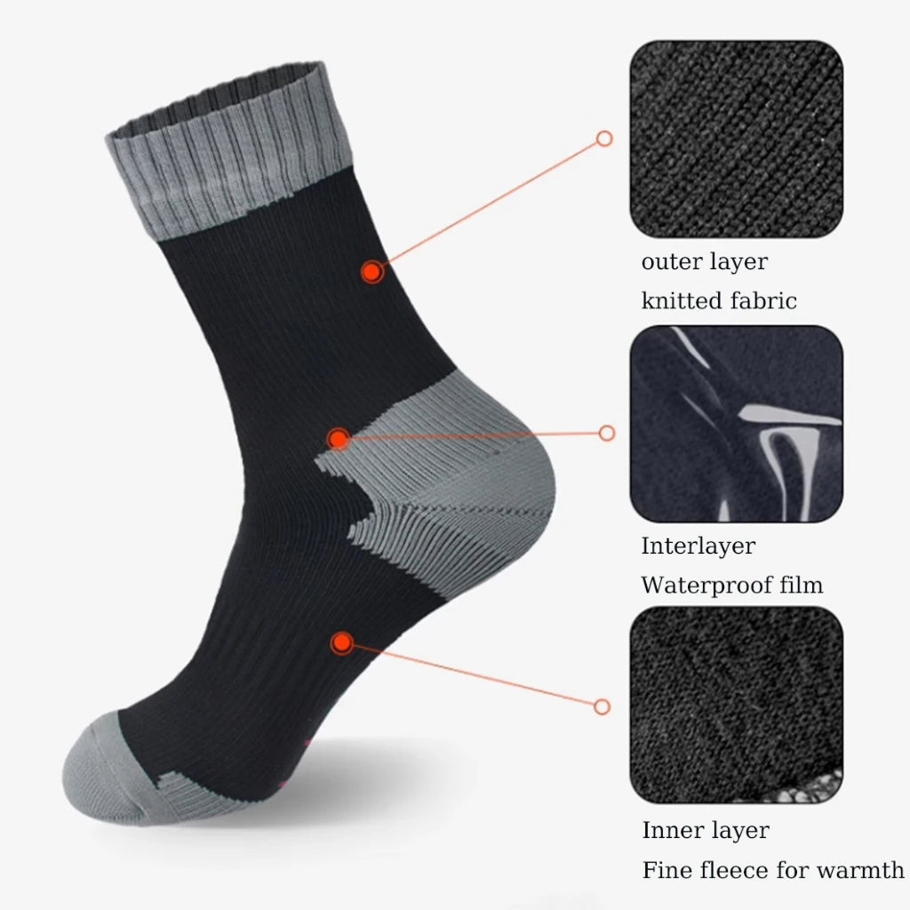 Black and gray sock with labeled layers on a white background