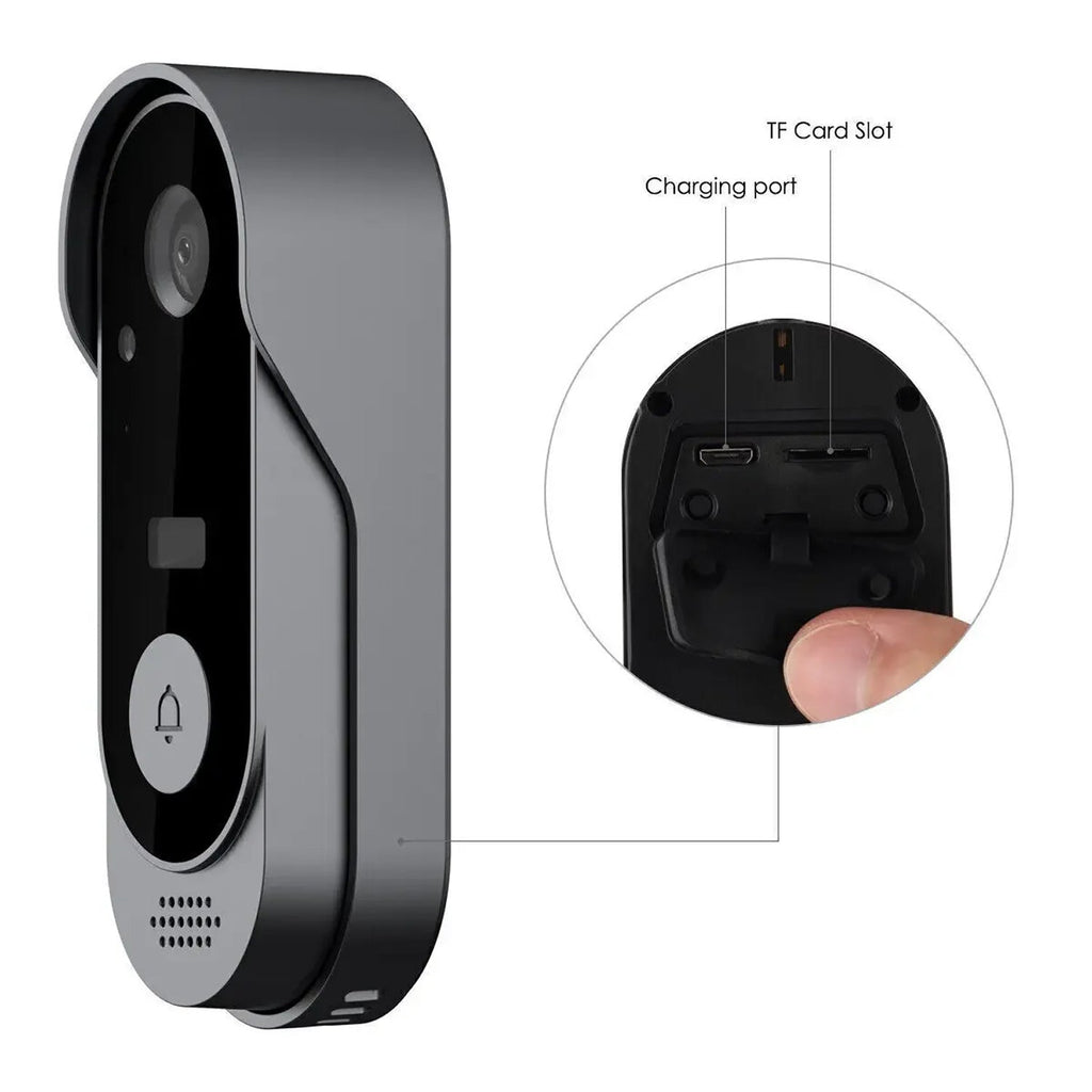 Black electronic device with charging port and TF card slot on a white background