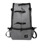 Gray backpack with black straps on a white background