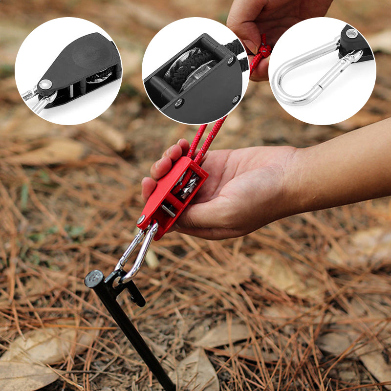 Hand holding a red tool with close-up insets on a natural background