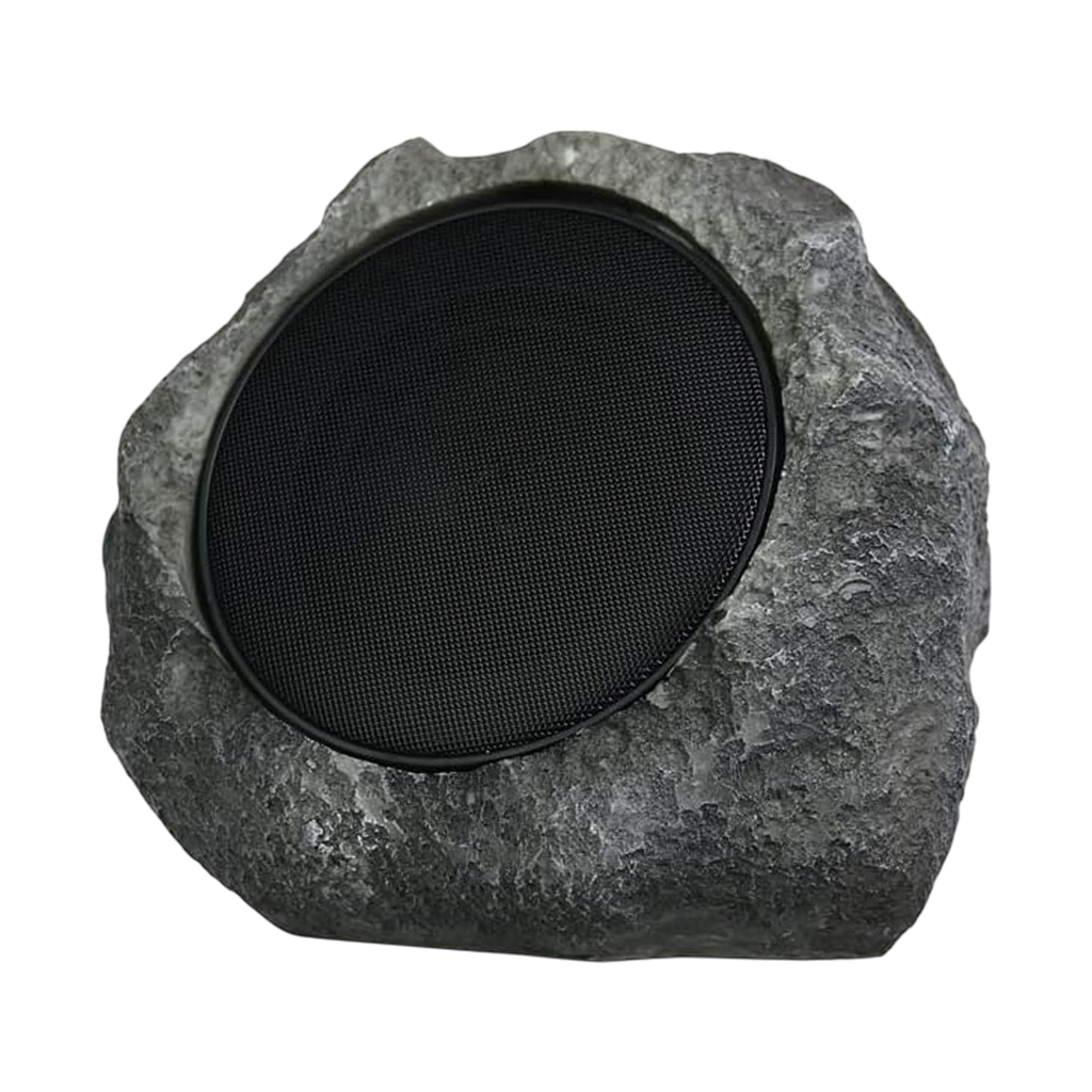 Rustic stone outdoor speaker on a white background