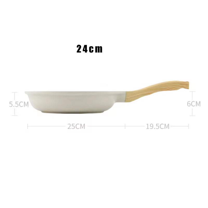 Measurement chart of a frying pan with dimensions labeled