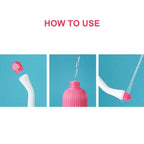 Instructions on how to use a pink and white device with text 'HOW TO USE' on a blue background.