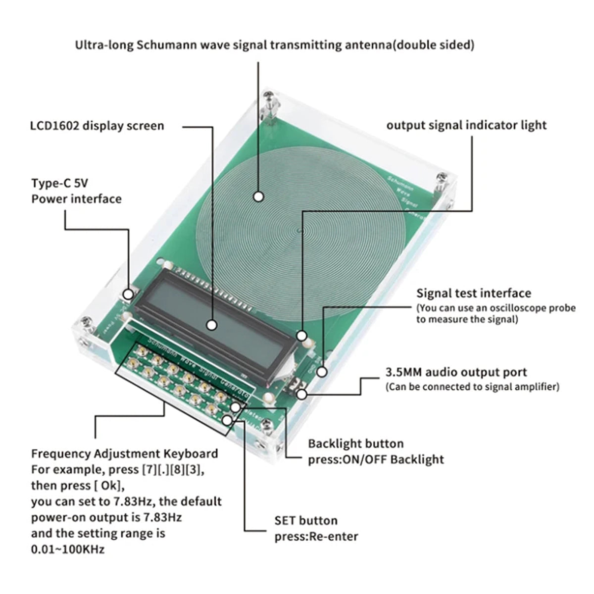 Technical diagram of a device with labeled components on a white background