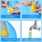 Step-by-step guide on how to install a water pipe system with yellow connectors and a silver faucet.