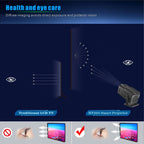 Diagram comparing traditional LCD TV to HY320 Smart Projector for health and eye care.