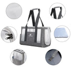 Gray pet carrier with multiple views on a white background