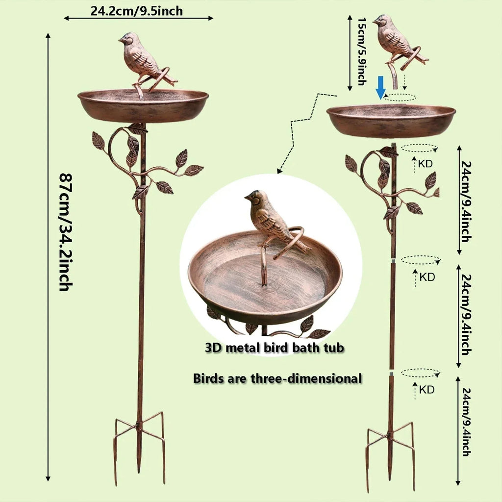 Decorative Birdbath with Pedestal | Metal Garden Bird Bath with Ground Spike