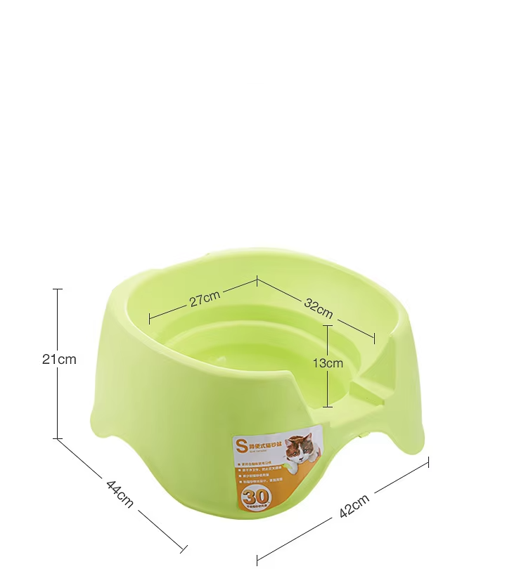 Green pet feeding bowl with dimensions on a white background
