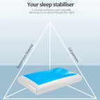 Blue and white pillow with text on a light blue background