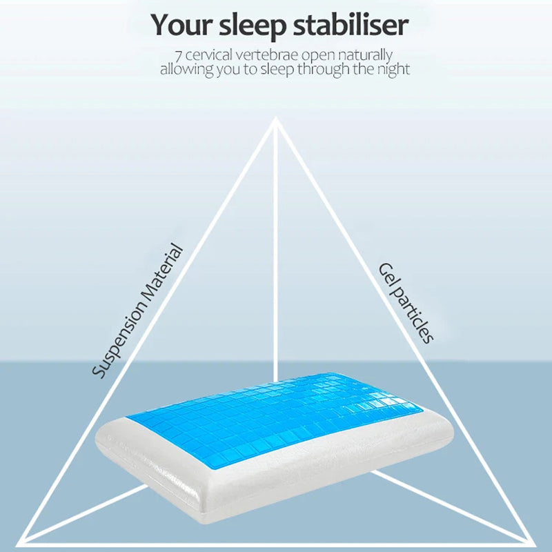 Blue and white pillow with text on a light blue background