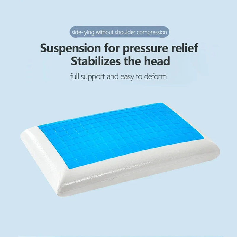 Blue and white pillow with text on a light blue background