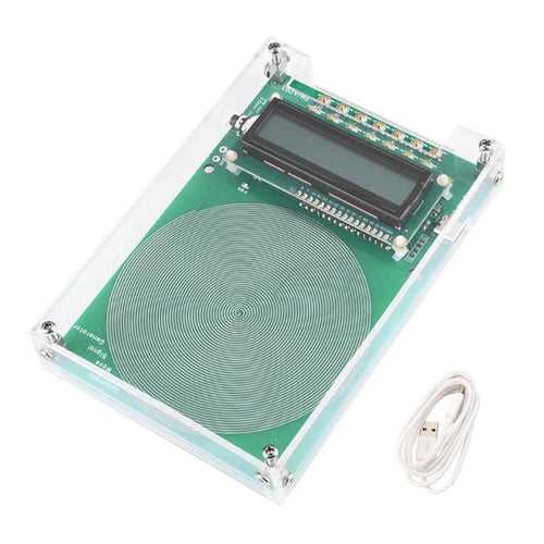 Electronic component with a display and coil on a white background