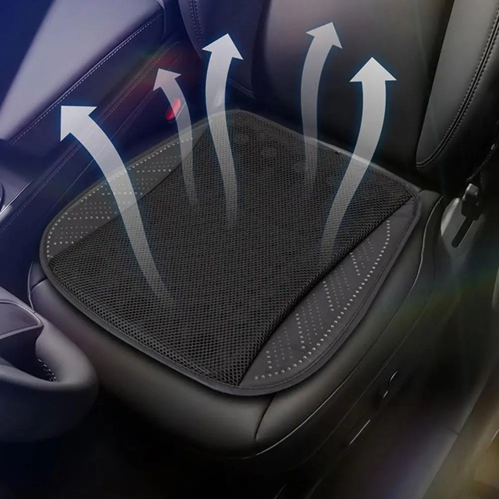 Car seat cushion with air circulation arrows on a car seat