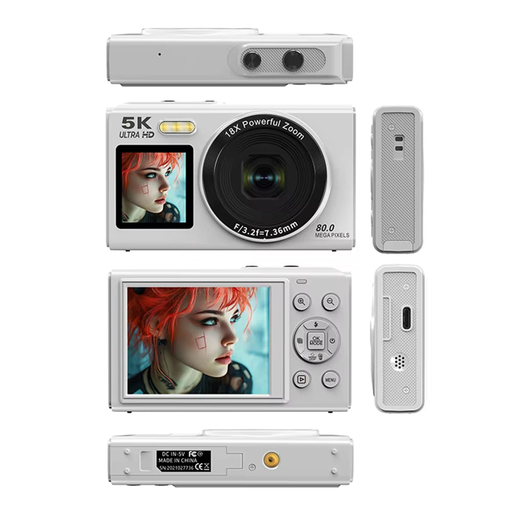 Digital camera with multiple views on a white background