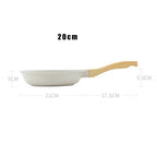 Measurement chart of a frying pan with dimensions labeled on a white background