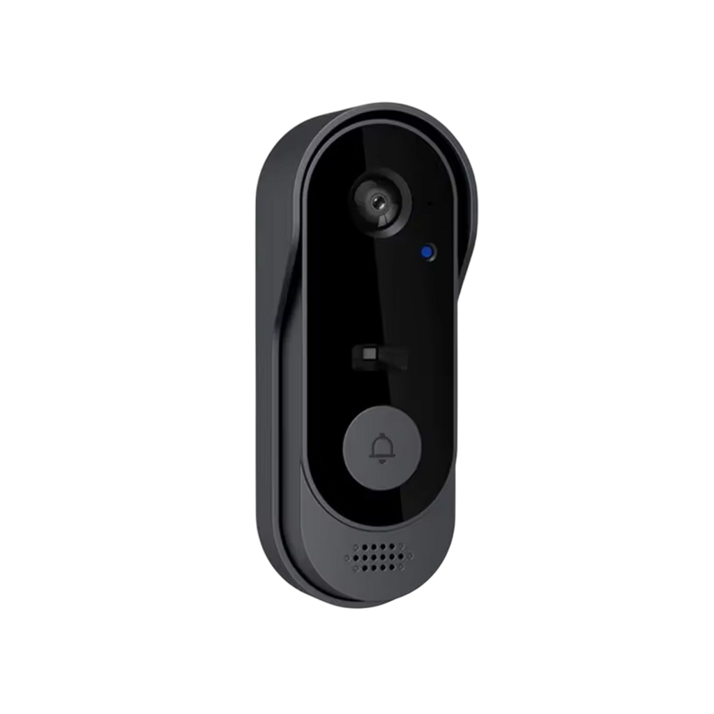 Black doorbell camera on a white background