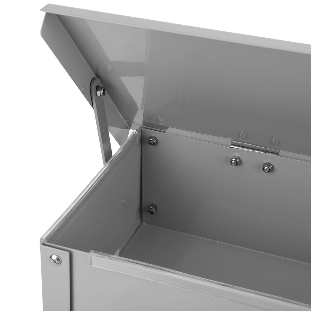 Metallic box with a hinged lid on a white background