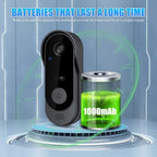 Smart doorbell with a 1000mAh battery display on a futuristic background