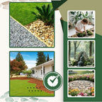 Collage of gardening and landscaping images with a green check mark.