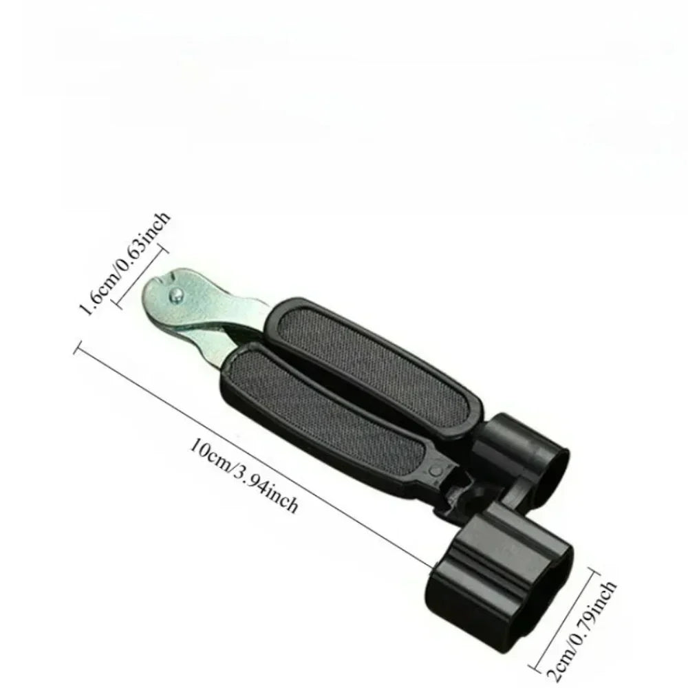 Black foot pegs with measurements on a white background