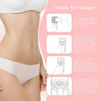Instructions for using a device to treat stretch marks on a person's abdomen with illustrations and text.
