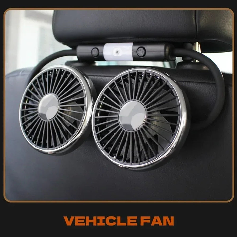 Car air vent fan mounted inside a vehicle, with 'VEHICLE FAN' text at the bottom.