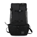 Black backpack with mesh side panels on a white background