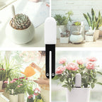 Collage of images featuring a white and black plant watering tool with plants and flowers.