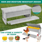 Chicken coop with rain cover and storage for feeds on grass