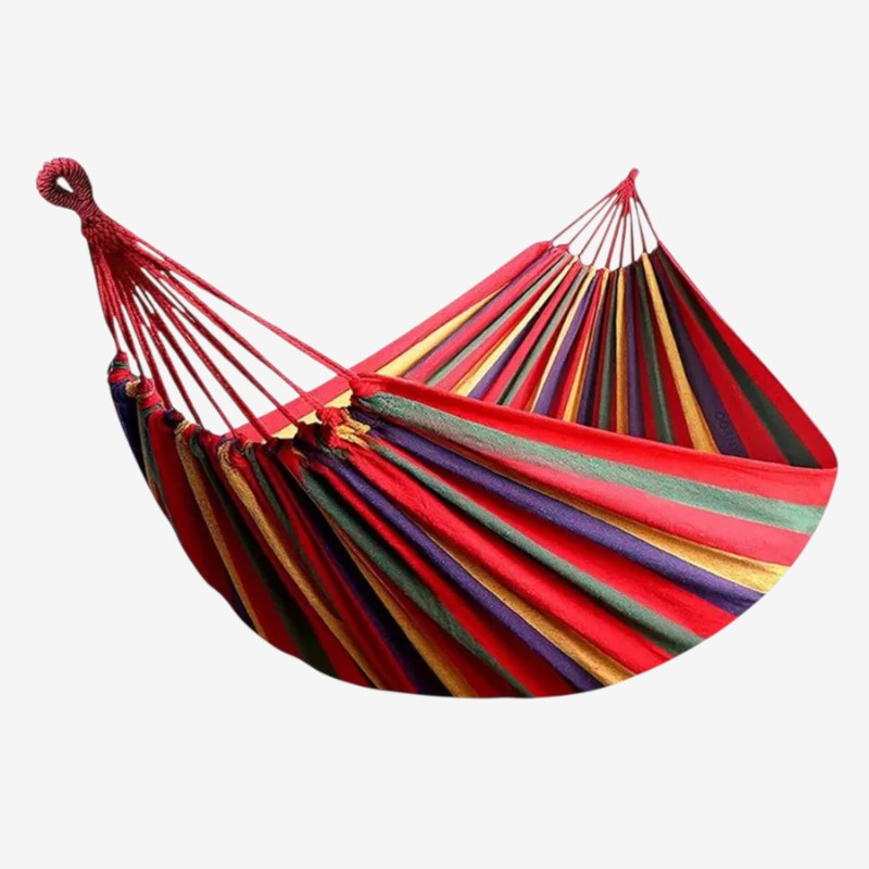 Colorful striped hammock on a white background