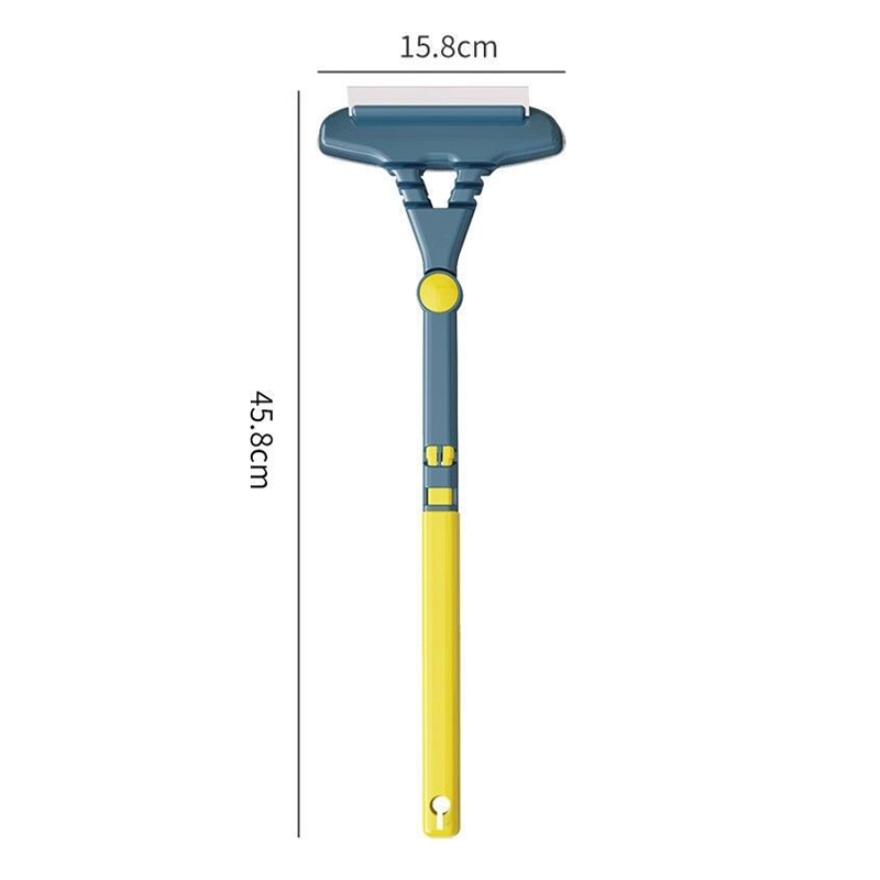 Measurement chart of a blue and yellow squeegee with dimensions labeled.