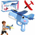 Toy airplane launcher with planes and packaging on a white background