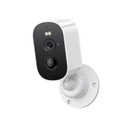 Smart home security camera with white base on a white background