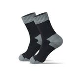 Pair of black socks with gray accents on a white background