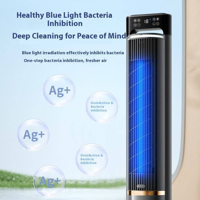 Air purifier with blue light technology on a light blue background