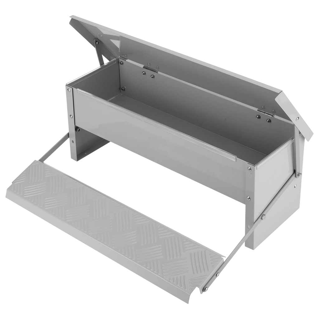 Metal step stool with a platform on a white background