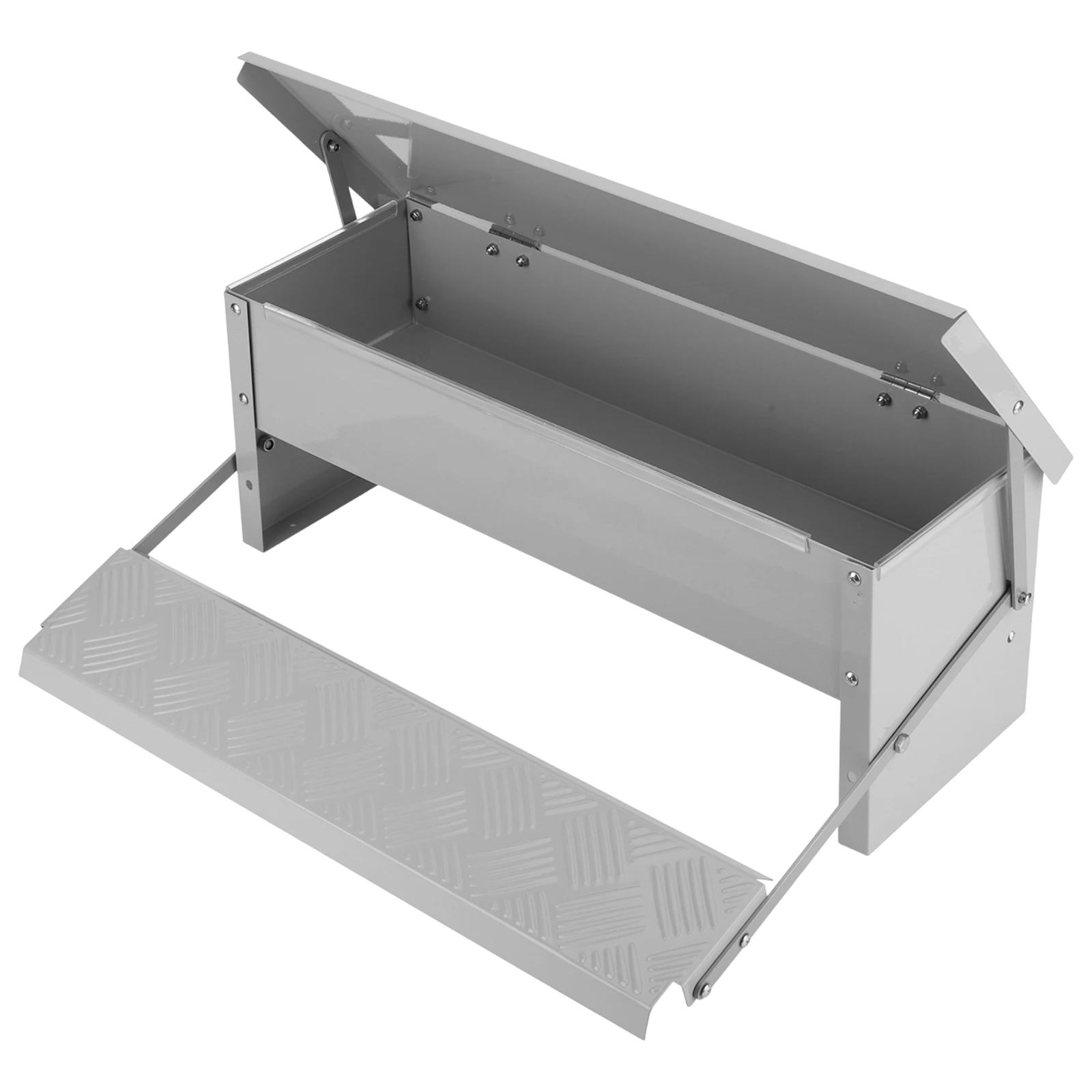 Metal step stool with a platform on a white background