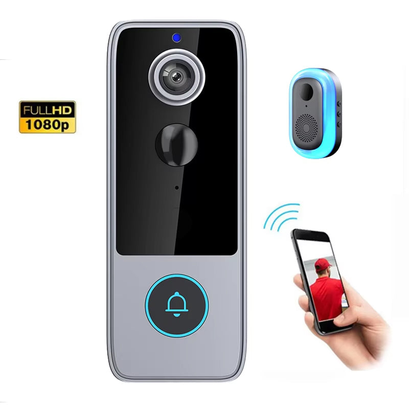 Smart doorbell with camera and remote control on a white background
