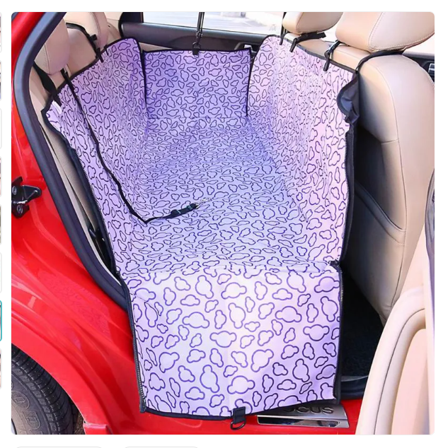 Car seat cover with purple pattern on a car seat