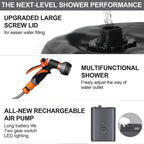 Multifunctional shower system with large screw lid, multifunctional shower head, and rechargeable air pump.