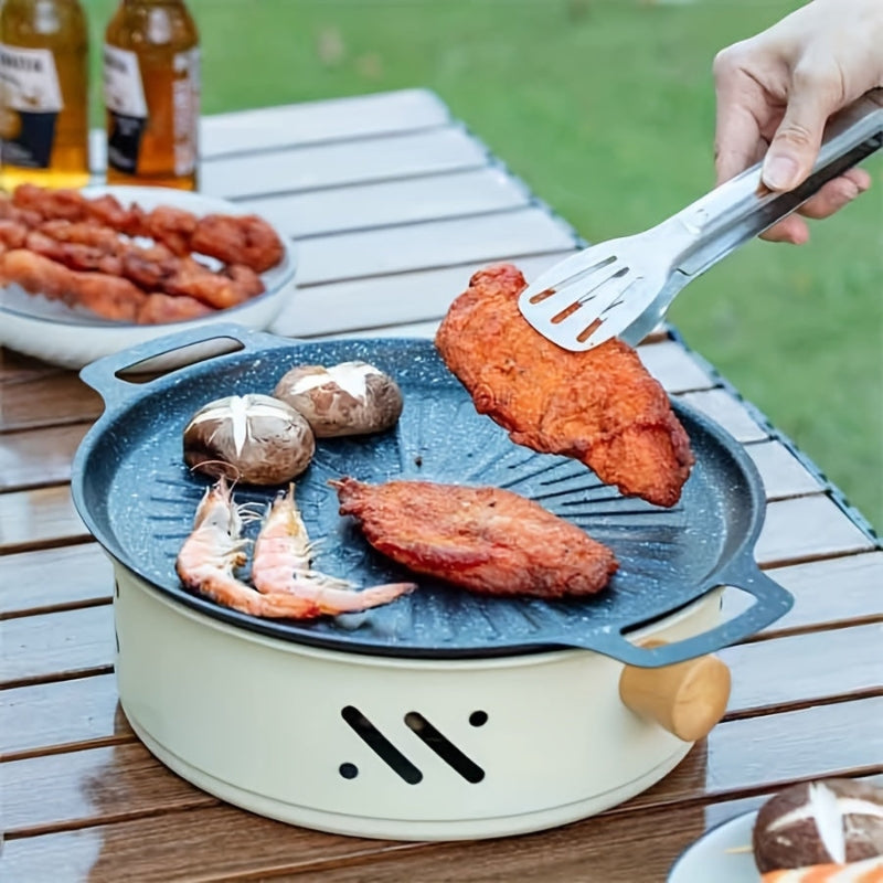 Compact Round Charcoal Grill | 28cm, Stainless Steel Grate, Wood Handles